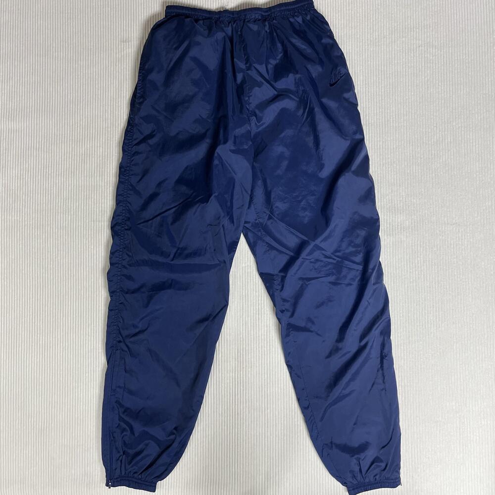 Vintage Nike Pants Mens Large Blue Woven Track Elastic Waist Swoosh Lined Cuffed